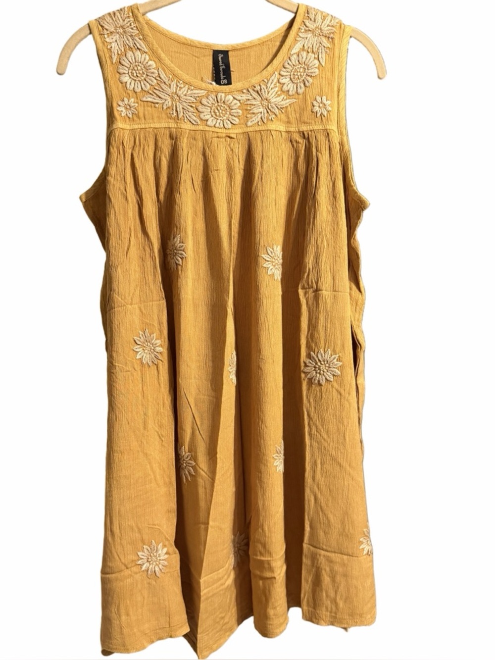 Sacred Threads Mustard Yellow Embroidered Sleeveless Tunic Dress